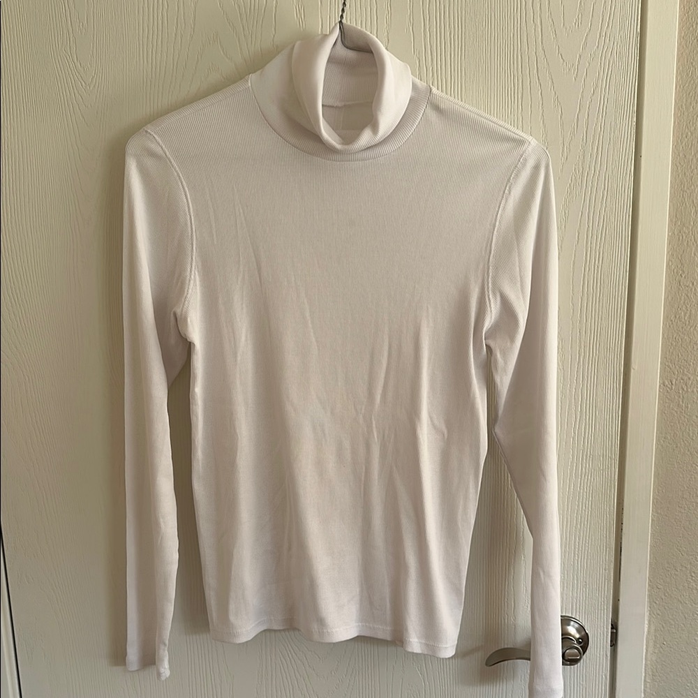 Everlane Ribbed White Turtleneck Top